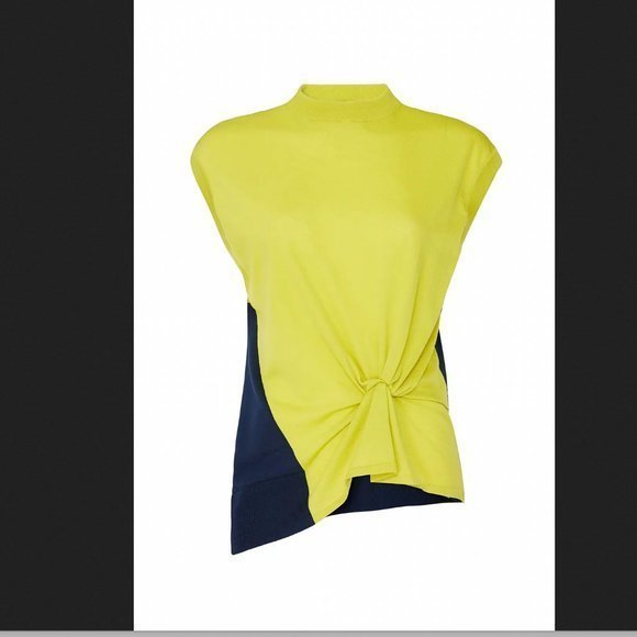 Nina Ricci Colorblock Knot Detail Top Lime and Navy Wool Knit AS IS Sz XS - Picture 2 of 13